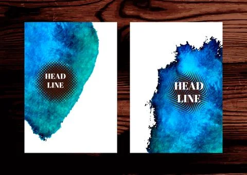 Vector poster templates on the wood texture. Hand drawn watercol Stock Illustration