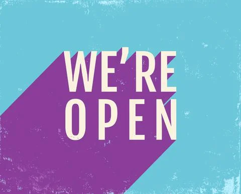 Vector poster with text we are open on vintage blue background. Stock Illustration