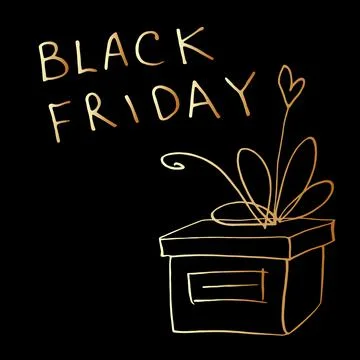 Vector poster with the title Black Friday and contour drawing of the gift . T Stock Illustration