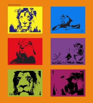 Vector poster with traced lion figures in style of Andy Warhol Illustrazione stock