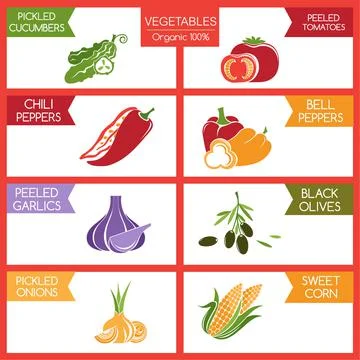 Vector poster of vegetables with their names in frames. Stock Illustration
