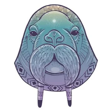 Vector poster with walrus totem Stock Illustration