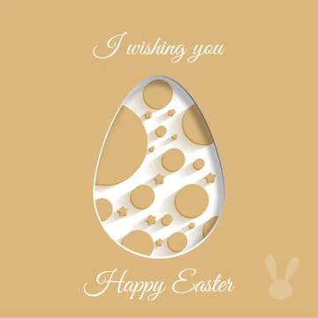 Vector poster of white Easter egg with light brown geometric pattern and te.. イラスト素材