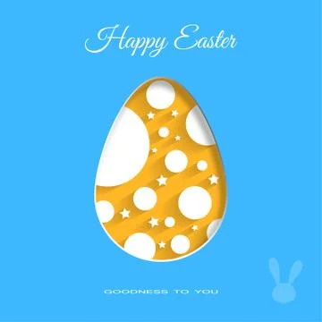 Vector poster of yellow Easter egg with white geometric pattern and text on.. Stock Illustration