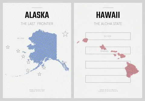 Vector posters detailed silhouettes maps of the states of America with abstra Illustrazione stock
