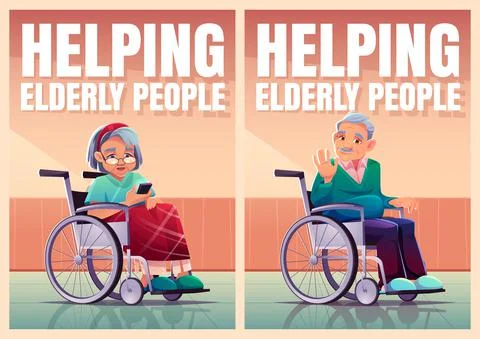 Vector posters of help elderly people Stock Illustration