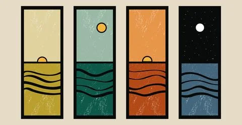 Vector posters. Illustrations of day and night with the sun and moon on a light Stock Illustration