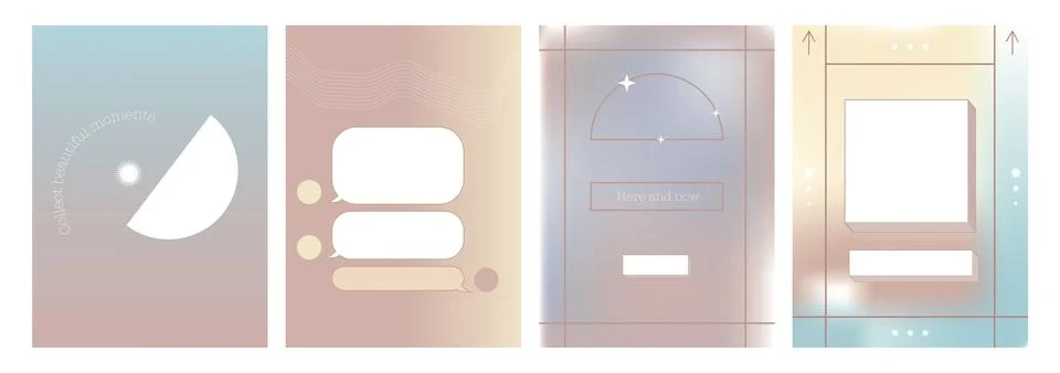 Vector posters. Illustrations with gradient, geometric shapes, stars and su.. Stock Illustration