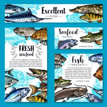 Vector posters for seafood or fish food products イラスト素材