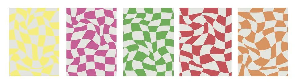 Vector posters. A set of checkerboard backgrounds in bright colors. Retro Illustrazione stock