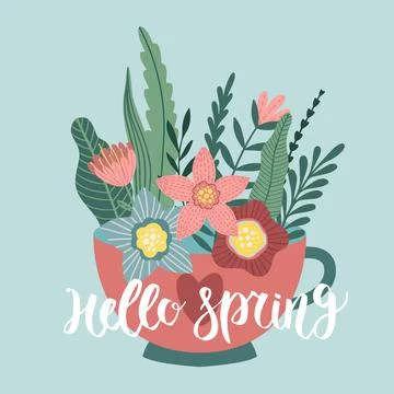 Vector posters with spring flowers. Drawings for a card, poster or postcard Stock Illustration