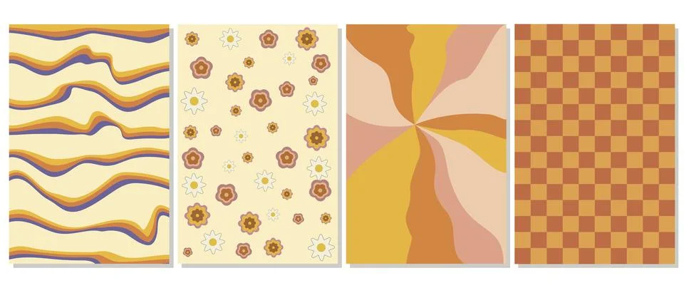 Vector posters. In the style of the 70s and y2k. Illustration with flowers Stock Illustration