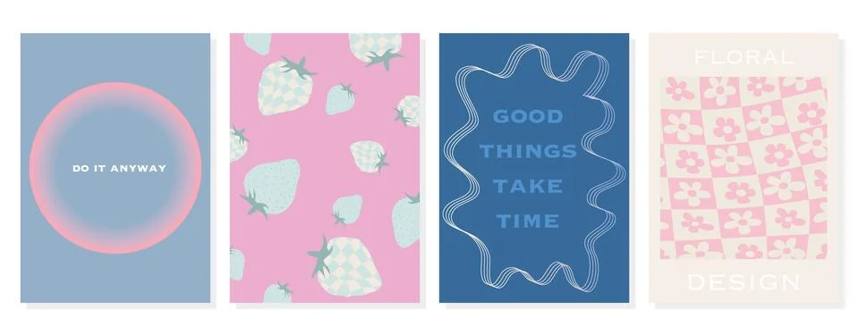 Vector posters in the style of y2k. Illustrations with geometric shapes and Illustrazione stock