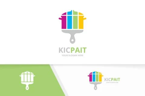 Vector pot and brush logo combination. Kitchen and paintbrush symbol or icon Stock Illustration