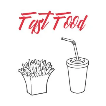 Vector potato fry on paper box soft cold drink cup Stock Illustration