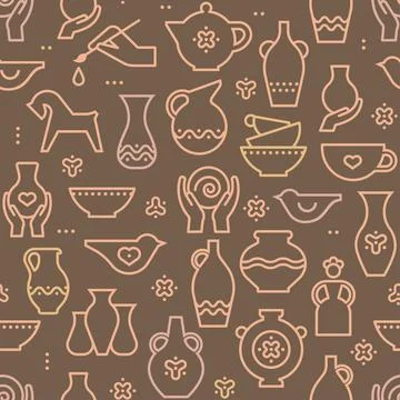 Vector pottery seamless pattern - ceramics pottery bowl. Stock Illustration