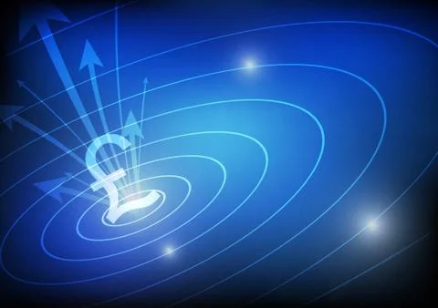 Vector : Pound logo with arrows on blue background Stock Illustration