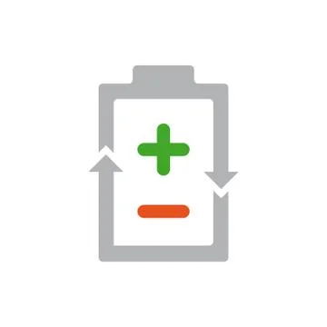 Vector power battery with plus and minus signs. Recycling accumulator, renewable Stock Illustration