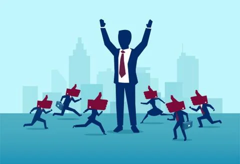 Vector of a powerful, successful buisnessman being liked by busy crowd of peo Stock Illustration