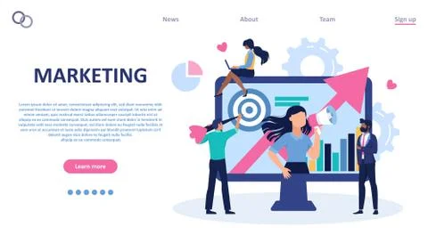 Vector of a PR team working on marketing to grow business on social media, pr Stock Illustration