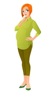 Vector pregnant redhead woman thinking Stock Illustration