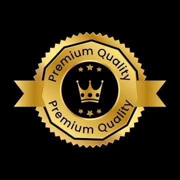 Vector premium quality label with gold ribbon on black background Stock Illustration