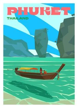Vector premium travel poster. A mesmerizing view of Phang Nga Bay of the Anda Stock Illustration