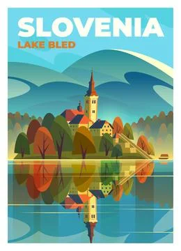 Vector premium travel poster. View of the Church of the Assumption of the Vir Stock Illustration