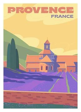 Vector premium travel poster. View of the Abbey of Senanque in Provence, Fran Stock Illustration