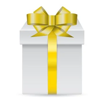 Vector present box decorated with gold ribbon isolated on white background. 스톡 일러스트