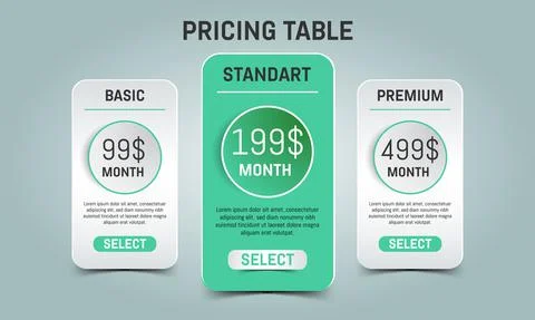 Vector Price table for commercial web services Stock Illustration