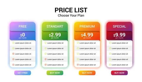 Vector pricing plan banners infographic template mock up for web. Marketing Stock Illustration