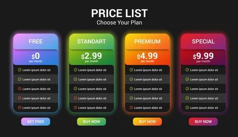 Vector pricing plan banners infographic template mock up for web. Marketing Stock Illustration