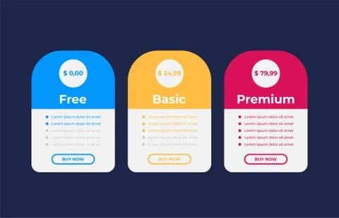 Vector pricing table for websites and applications. Stock Illustration