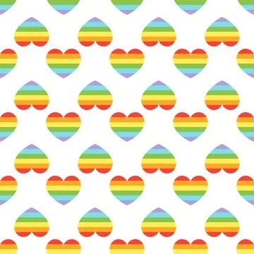 Vector pride doodle seamless pattern. LGBT Hearts with rainbow. Gay parade Stock Illustration