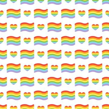 Vector pride doodle seamless pattern. LGBT Hearts with rainbow. Gay parade Stock Illustration