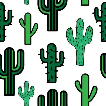 Vector print of desert cacti. Cactus icons seamless pattern. succulent design Stock Illustration