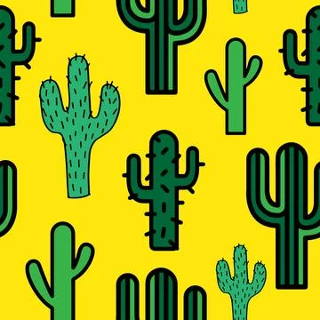 Vector print of desert cacti. Cactus icons seamless pattern. succulent design Stock Illustration