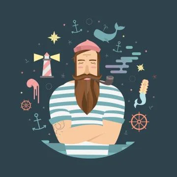 Vector print with sailor Stock Illustration