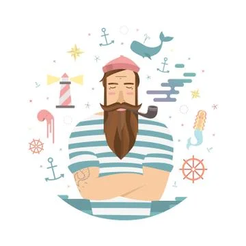 Vector print with sailor Stock Illustration