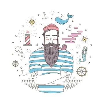 Vector print with sailor Stock Illustration