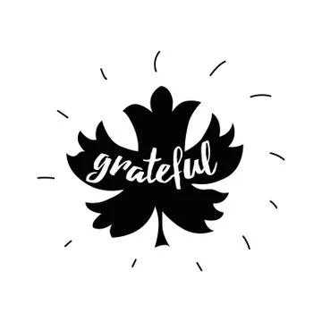 Vector print Thanksgiving decorated maple leaf shape with text Grateful Stock Illustration