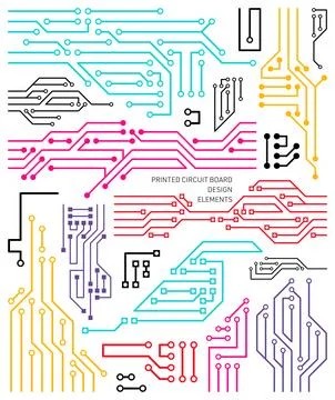 Vector printed circuit board design element set Illustration