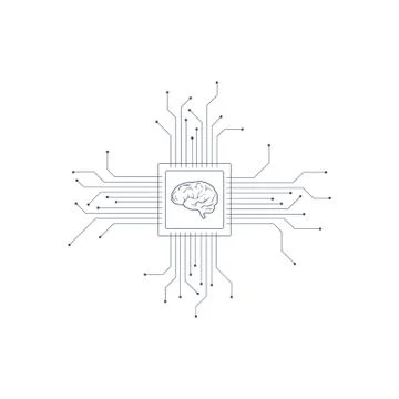Vector printed circuit board human brain. Artificial Intelligence Concept Stock Illustration