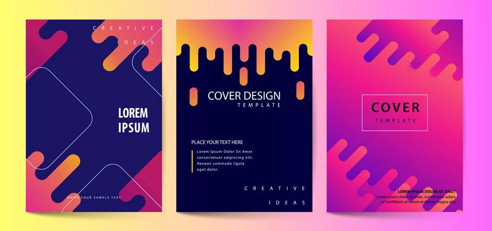 Vector printed cover template with abstract colorful shapes. Trendy neon colo Stock Illustration