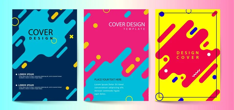 Vector printed cover template with abstract colorful shapes. Trendy neon colo イラスト素材