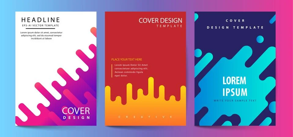 Vector printed cover template with abstract colorful shapes. Trendy neon colo Stock Illustration