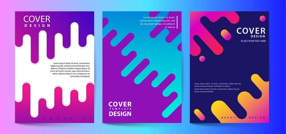 Vector printed cover template with abstract colorful shapes. Trendy neon colo イラスト素材