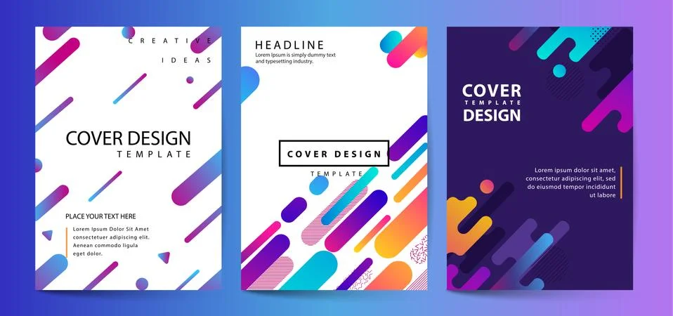 Vector printed cover template with abstract colorful shapes. Trendy neon colo Stock Illustration