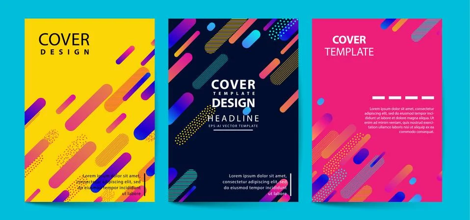 Vector printed cover template with abstract colorful shapes. Trendy neon colo Stock Illustration